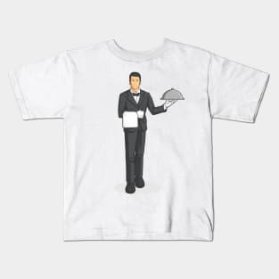 Butler or Waiter Serving Tray of Food Kids T-Shirt